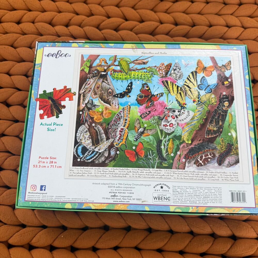 RARE Eeboo 1000 Piece Jigsaw Puzzle Butterflies & Moths - Picture 7 of 8